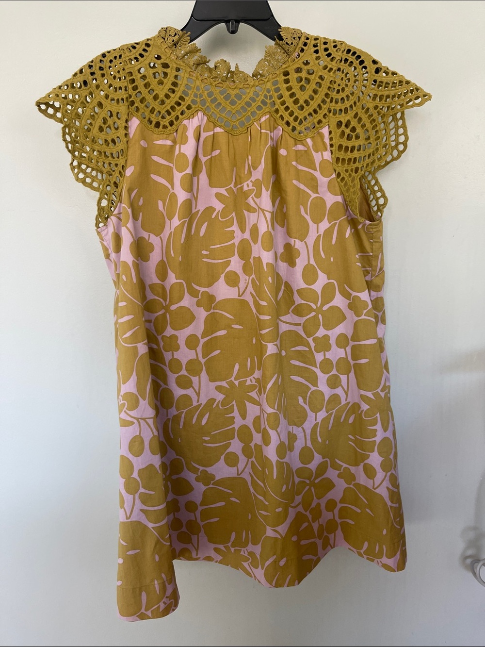THML Olive-Mustard Crochet Yoke Floral Sundress